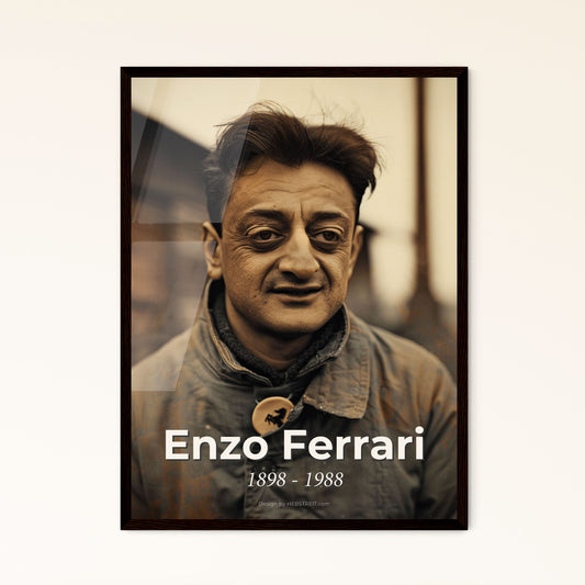 Legendary Enzo Ferrari: A Timeless Portrait of the Iconic Innovator in Motorsport – Premium Art Print for Elegant Home Decor