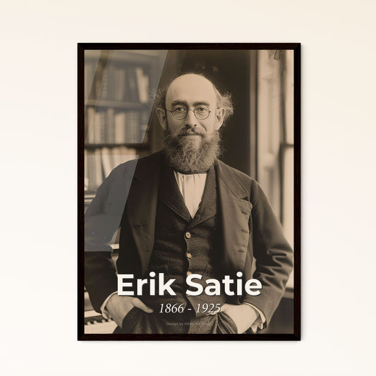 Erik Satie: A Master of Minimalism – Stunning Monochromatic Portrait on Rustic Background, Perfect for Home Decor & Unique Gifts