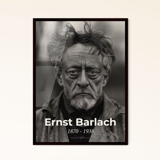 Ernst Barlach: Expressionist Visionary - Timeless Monochrome Portrait on Rustic Background, Framed Art for Home Décor.