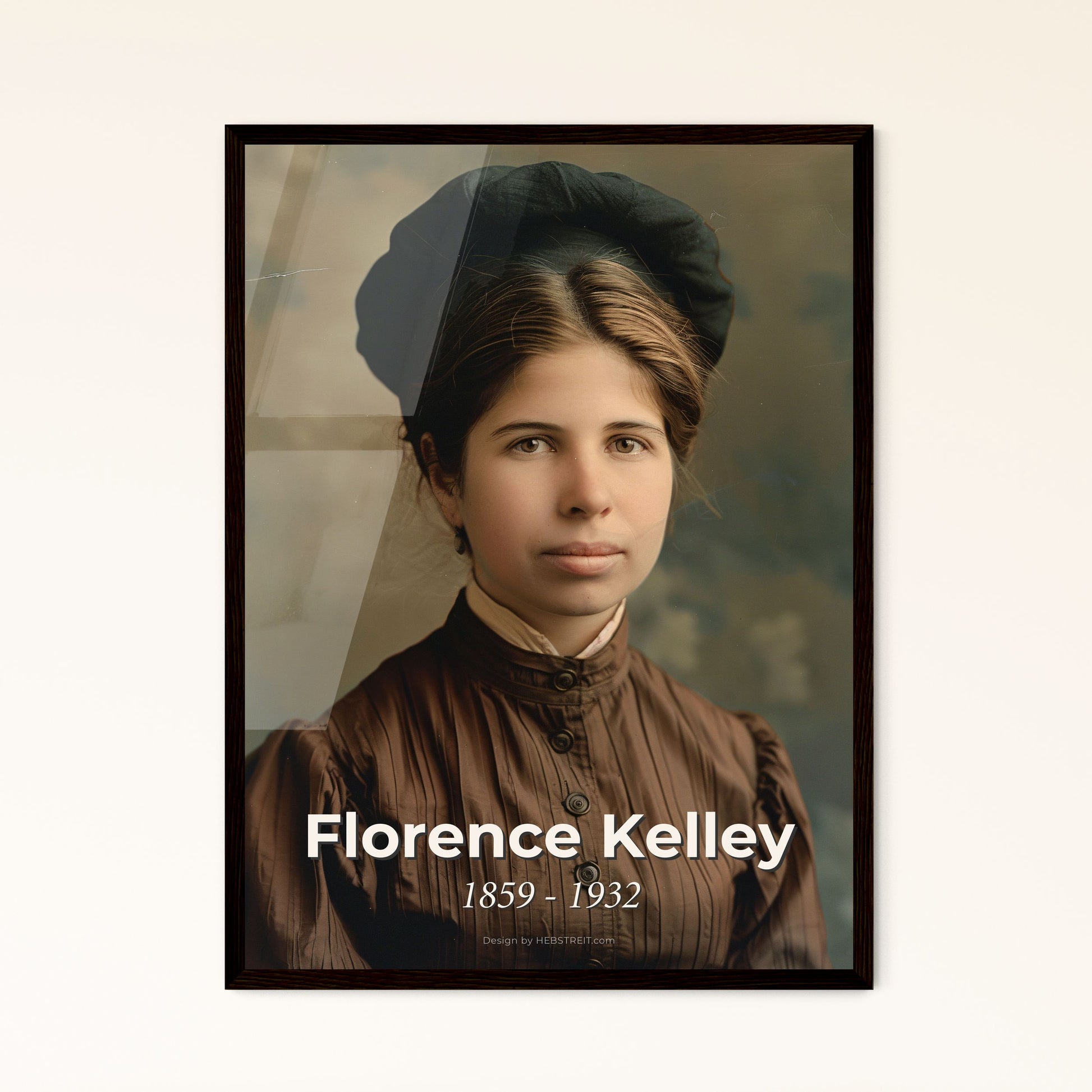 Florence Kelley: Champion of Labor Rights & Women's Suffrage – Timeless Monochrome Portrait on Rustic Background, Iconic Gift & Decor