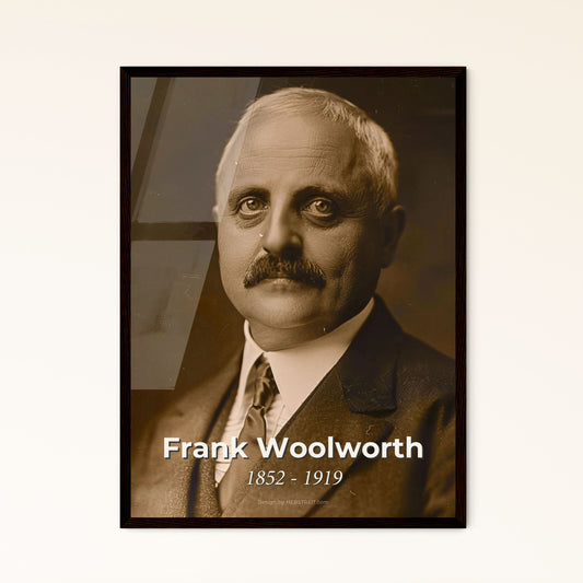 Timeless Elegance: Portrait of Frank Woolworth, Pioneer of the Five-and-Dime, in Stunning Sepia on Rustic Background - Ideal Home Décor
