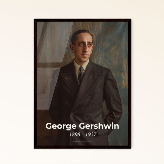 Timeless Tribute to George Gershwin: An Elegant Monochrome Portrait Blending Jazz and Classical Elegance for Your Space