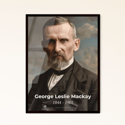 Timeless Tribute to George Leslie Mackay: Inspiring Missionary Portrait on Blurred Rustic Background – Perfect for Home Decor