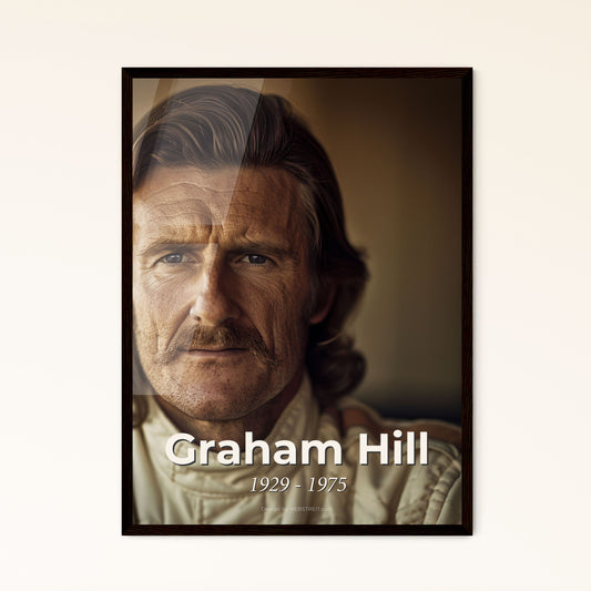 Legendary Graham Hill: Iconic Two-Time F1 Champion - High-Quality Monochromatic Art Print for Motorsport Aficionados & Home Decor