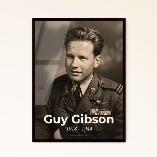 Heroic Portrait of Guy Gibson (1918-1944) - Dambusters Leader & VC Awardee - Cinematic Monochrome Print for Timeless Decor