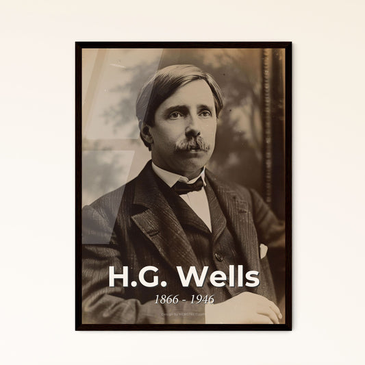 Timeless Portrait of H.G. Wells: Iconic Sci-Fi Pioneer in Monochrome Elegance – Perfect for Home Decor & Gifting
