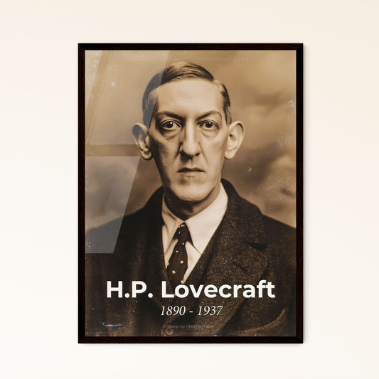 Timeless Portrait of H.P. Lovecraft: The Master of Weird Fiction in Monochrome Elegance - A Premium Art Print for Your Home Decor