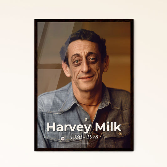 Harvey Milk: A Colorless Tribute to a Pioneer in LGBTQ+ Rights - Elegant Portrait Print for Home Decor, Framed or Aluminum Options