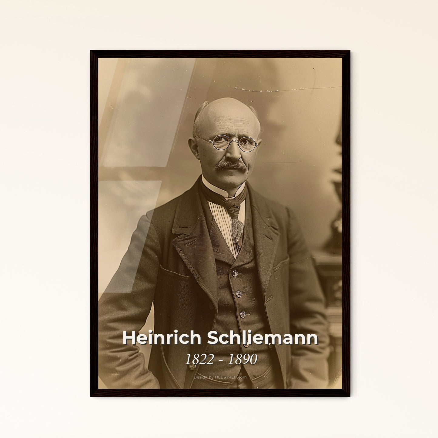 Timeless Portrait of Heinrich Schliemann: Pioneering Archaeologist of Troy - Stunning Monochromatic Art for Any Space
