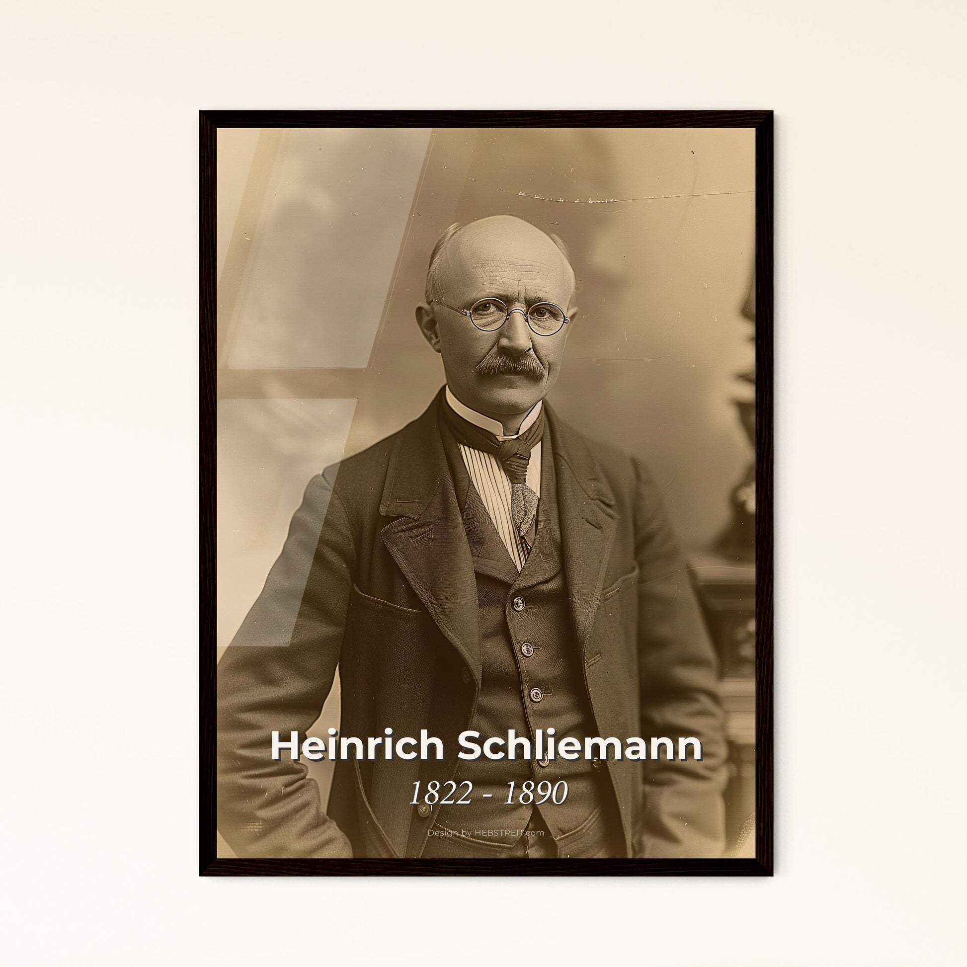Timeless Portrait of Heinrich Schliemann: Pioneering Archaeologist of Troy - Stunning Monochromatic Art for Any Space