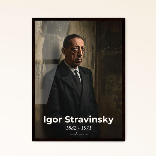 Timeless Tribute to Igor Stravinsky: Iconic Portrait in Monochrome with Rustic Elegance – Perfect for Home Decor or Gifts