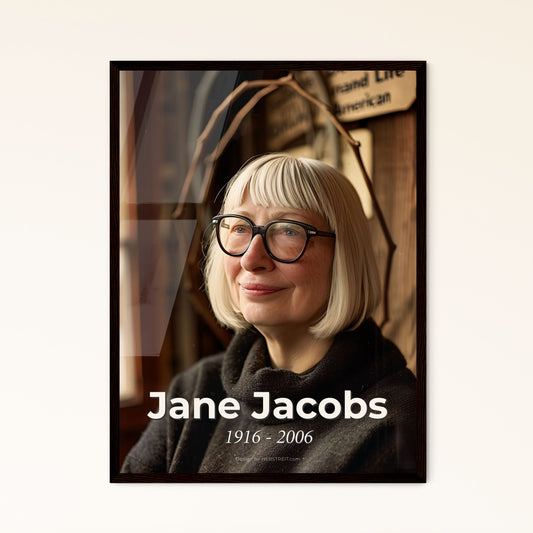 Timeless Tribute to Jane Jacobs: Urban Visionary & Advocate – Iconic Portrait in Elegant Monochrome, Perfect for Home Decor