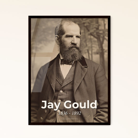 Timeless Portrait of Jay Gould (1836-1892): Iconic American Financier in Ultrarealistic Monochrome - Perfect for Refined Decor
