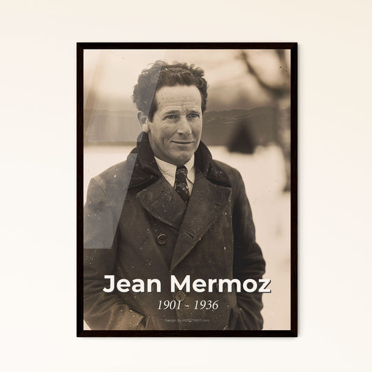 Jean Mermoz: Iconic French Aviator Portrait - Cinematic Monochrome Art Print for Elegant Home Décor & Timeless Gifting