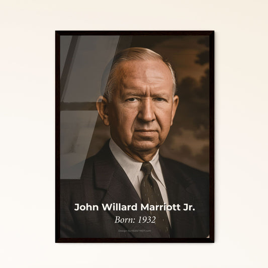 Timeless Tribute: Portrait of John Willard Marriott Jr. - Visionary Hotelier on Rustic Background, Premium Art for Elegant Décor