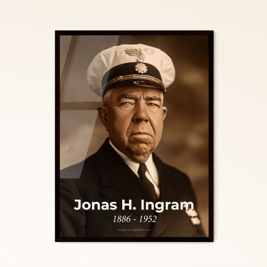 Jonas H. Ingram: Iconic WWII Admiral Portrait - High-Quality Art Print in Sepia, Framed Options for Timeless Home Decor