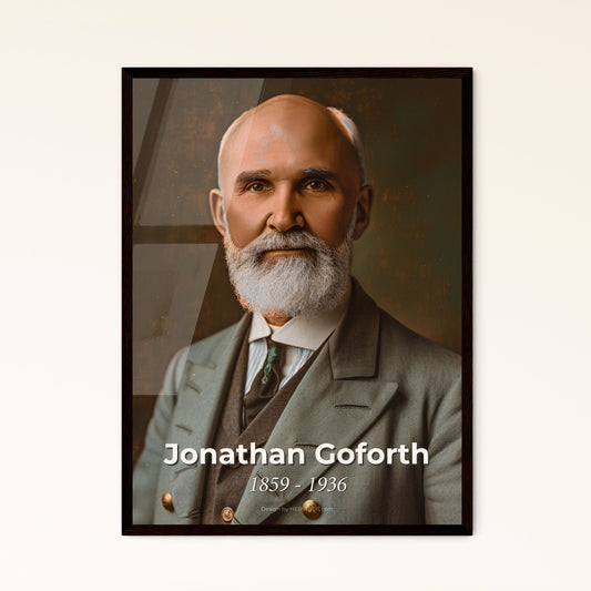 Evangelistic Legacy of Jonathan Goforth: Faithful Canadian Missionary Portrait on Rustic Background - Premium Art Print for Home Decor