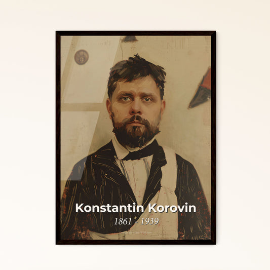 Timeless Elegance: Konstantin Korovin Portrait - Impressive Impressionist Art on Rustic Background, Perfect for Home Decor