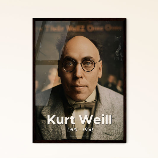 Kurt Weill: Iconic German Composer (1900-1950) – Striking Monochrome Portrait on Rustic Background, Perfect for Home Decor.
