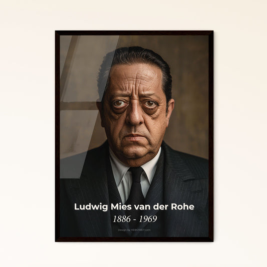 Timeless Elegance: Ludwig Mies van der Rohe Portrait - Minimalist Visionary on Rustic Background, Perfect for Modern Home Decor