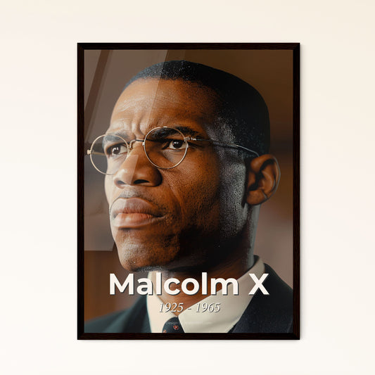 Malcolm X: Iconic Portrait of a Civil Rights Legend - Monochrome Print in Sepia with Rustic Elegance for Inspiring Home Decor