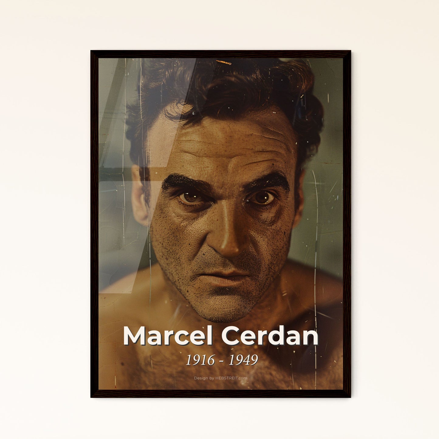 Marcel Cerdan: The Casablanca Clouter - Iconic Portrait of a Boxing Legend, Timeless Décor in Monochrome & Sepia Elegance