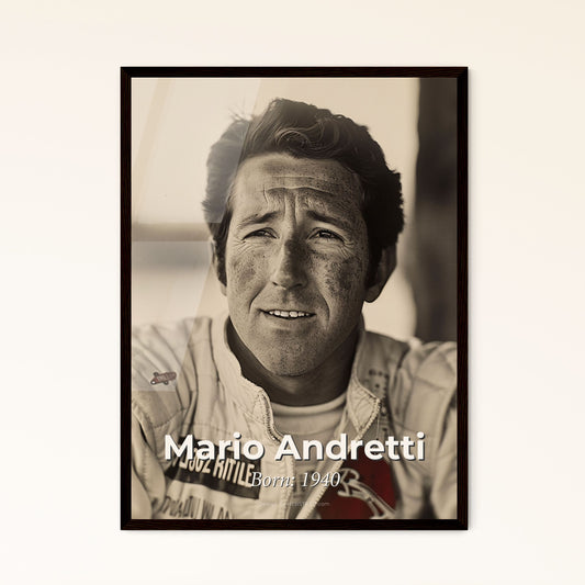 Legendary Racer Mario Andretti: Iconic Portrait Print - Celebrate Speed & Excellence in Stunning Monochrome Art for Your Home!