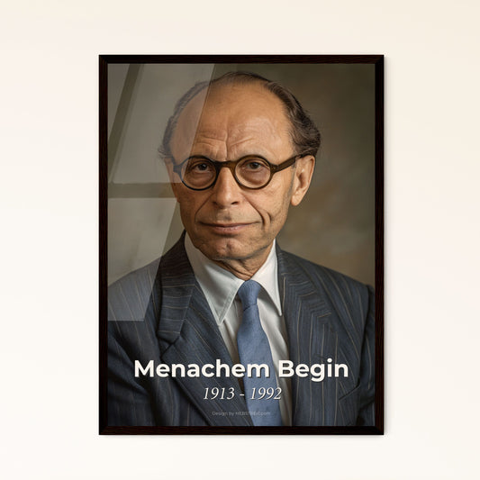 Menachem Begin: Iconic Israeli Independence Leader - Timeless Portrait in Rustic Elegance, Perfect for Gift or Home Décor