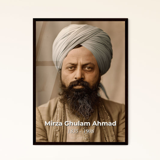 Mirza Ghulam Ahmad: Founder of Ahmadiyya - Timeless Portrait in Sepia, Ideal for Home Decor & Gift Giving – High-Quality Print Options!