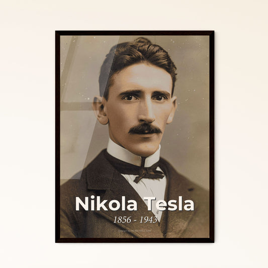 Timeless Tribute to Nikola Tesla: Master of AC Systems - Stunning Ultrarealistic Portrait on Rustic Background - Perfect Home Decor