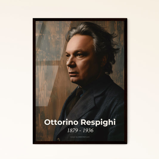 Timeless Tribute: Ottorino Respighi Portrait - Symphonic Maestro on Rustic Backdrop, Classic Art for Discerning Decor