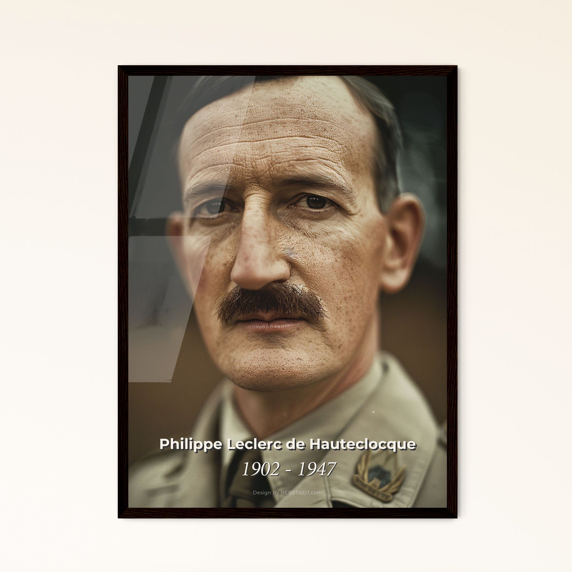 Philippe Leclerc de Hauteclocque: Iconic Portrait of a WWII Hero - High-Quality Monochromatic Print for Timeless Home Decor.