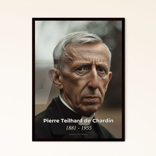 Timeless Portrait of Pierre Teilhard de Chardin: A Masterful Fusion of Science and Faith in Monochrome Elegance - Ideal Home Decor