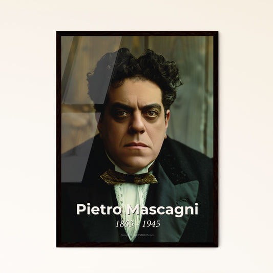 Timeless Portrait of Pietro Mascagni: Iconic Italian Composer in Monochrome with Rustic Elegance - Perfect for Home Decor