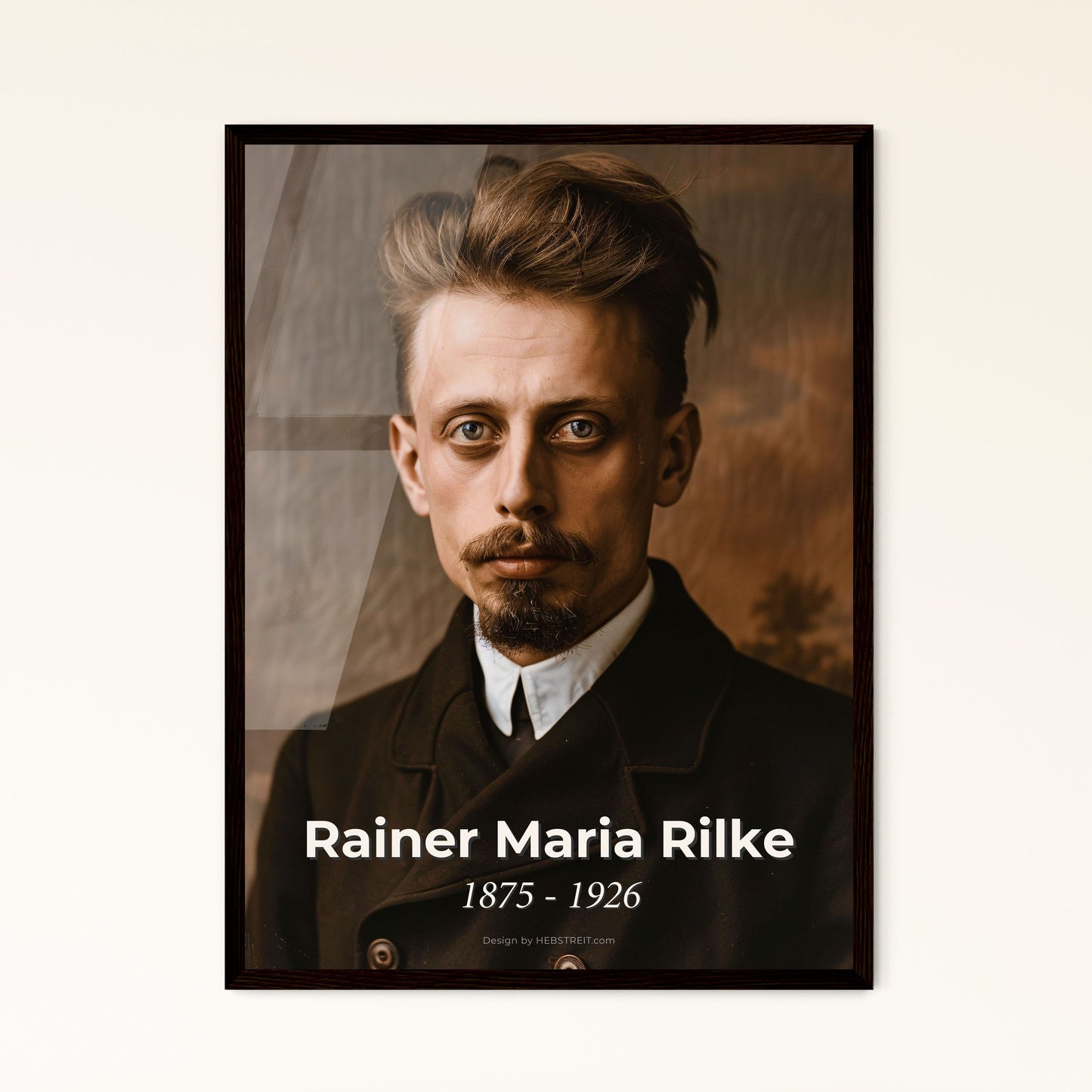 Rainer Maria Rilke Portrait: Captivating Ultrarealistic Art Print with Optimistic Expression - Ideal Gift for Literary Enthusiasts