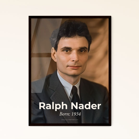 Timeless Portrait of Ralph Nader: Iconic American Activist - Artful Monochrome Print on Premium Materials for Your Space