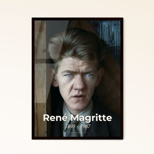 Captivating Portrait of René Magritte: Iconic Belgian Surrealist - Timeless Art Print & Framed Decor for Sophisticated Spaces