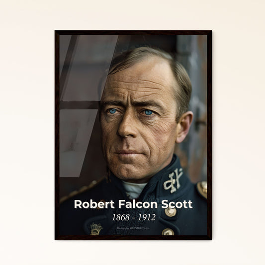 Victorian Explorer Robert Falcon Scott: Iconic Monochrome Portrait on Rustic Background - Perfect for Home Decor & Gifting