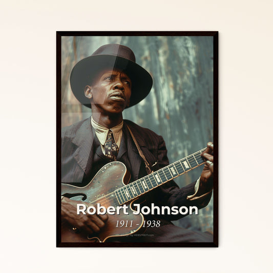 Robert Johnson: Iconic Blues Legend - Ultrarealistic Monochrome Portrait for Timeless Home Decor, Gift or Personal Collection