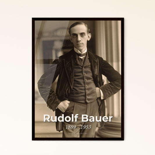 Rudolf Bauer: Iconic German Abstract Painter (1889-1953) - Timeless Mono Print with Sepia Tones for Elegant Home Decor