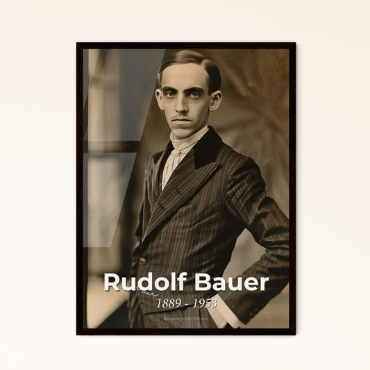 Rudolf Bauer: Master of Non-Objective Art—Timeless Portrait on Rustic Background, Perfect for Home Decor & Unique Gifts.