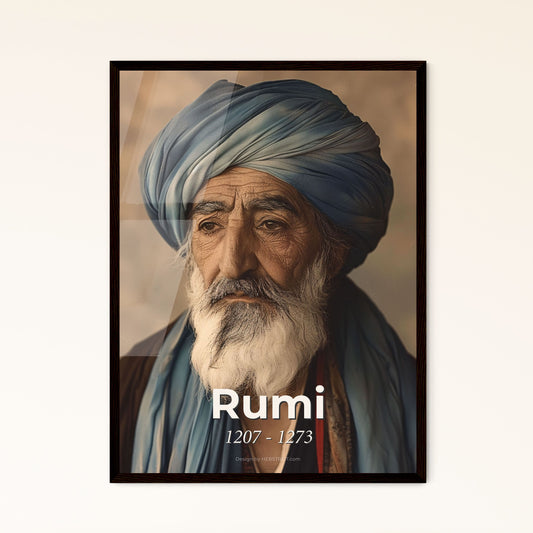 Timeless Reflection: Rumi, the Persian Poet, Captured in an Ultrarealistic Cinematic Portrait – Perfect for Home Decor & Gifts