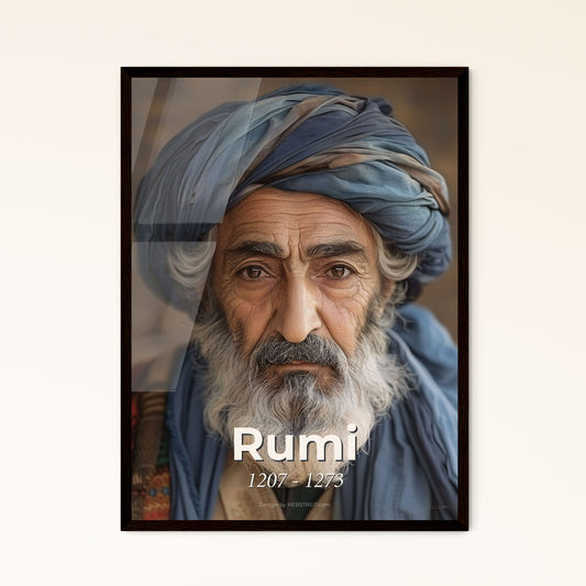 Timeless Rumi: Enigmatic Portrait of the Persian Poet in Cinematic Monochrome - A Striking Art Piece for Inspired Home Décor