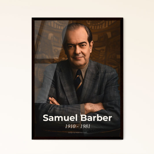 Timeless Tribute to Samuel Barber: Iconic Portrait of the American Maestro on Rustic Background - Perfect for Home Decor!