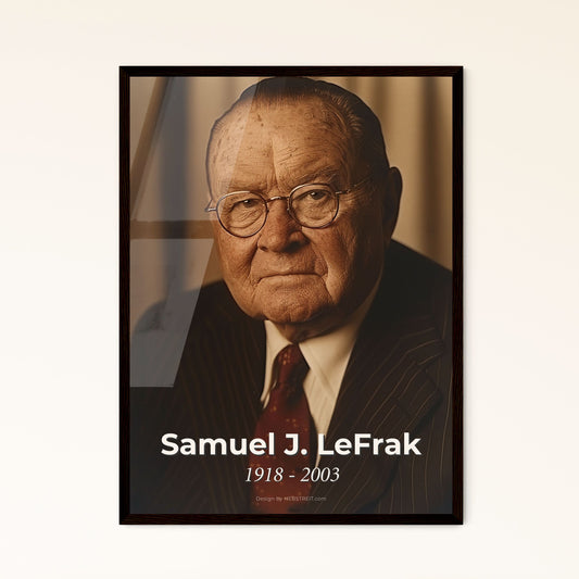 Timeless Tribute: Samuel J. LeFrak, Visionary Real Estate Developer, Iconic Portrait in Rustic Elegance - Perfect Home Decor Gift