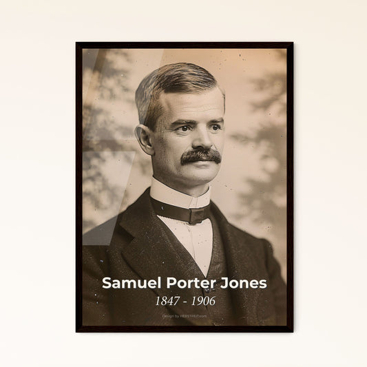 Masterful Portrait of Samuel Porter Jones (1847-1906): Celebrated American Evangelist in Monochromatic Elegance for Home Decor