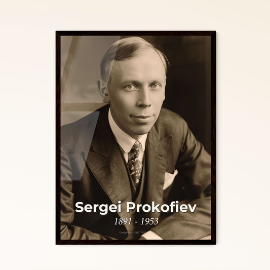 Vivid Tribute to Sergei Prokofiev: Iconic Russian Composer Portrait in Elegant Monochrome, Perfect for Home Decor & Gifting