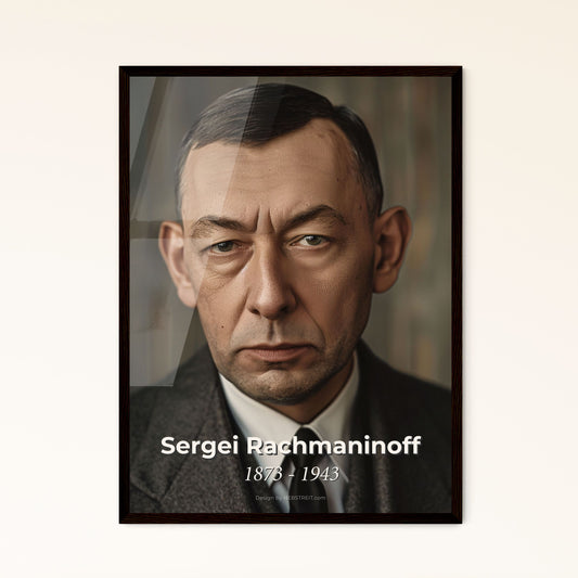 Masterful Portrait of Sergei Rachmaninoff: Iconic Russian Composer & Pianist in a Stunning Sepia Tone for Timeless Home Decor