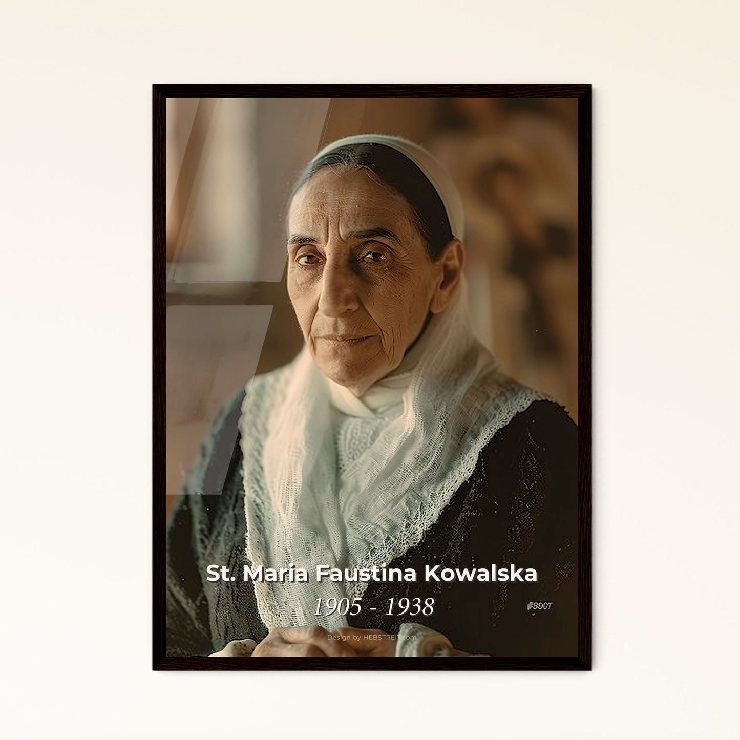 Exquisite Portrait of St. Maria Faustina Kowalska: A Timeless Tribute in Monochrome for Home Decor and Meaningful Gifts