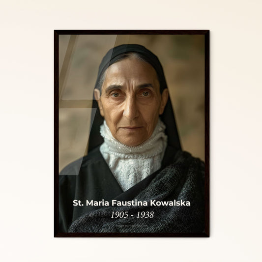 St. Maria Faustina Kowalska Portrait: Divine Mercy Icon in Monochrome - Exquisite Art Print for Home Decor & Meaningful Gifts